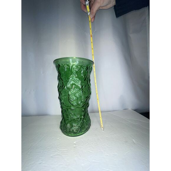 Oversized Green Crinkle Glass Vase vtg Large 11 inches Wavy Texture EO Brody HTF - Picture 3 of 16